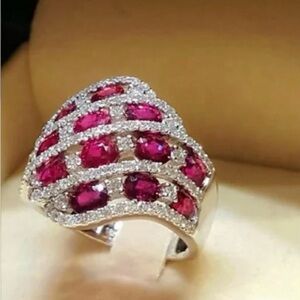 Luxury Fas Pink/Ruby Retro Gemstone Big Ring